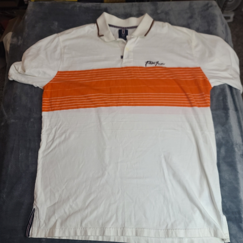 Phat Farm Men's White and Orange Polo‎ Shirt